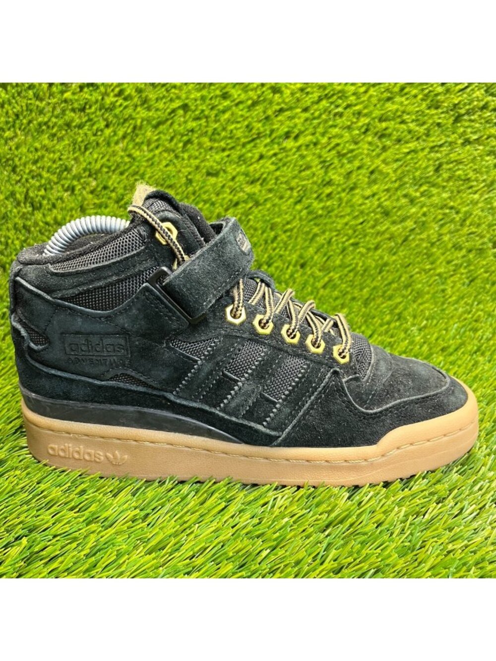 Adidas Forum Mid Boys Size 4.5Y Black Gum Athletic Walking Suede Shoes‎ Sneakers